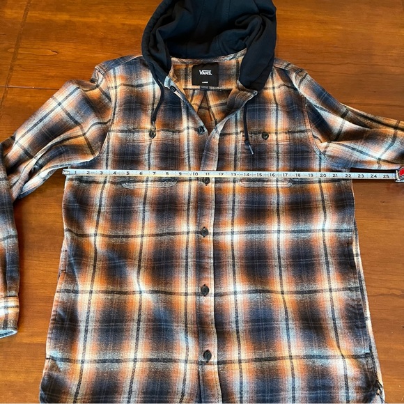 Vans LOPES hooded flannel shirt orange black plaid classic fit size Large - Picture 8 of 11